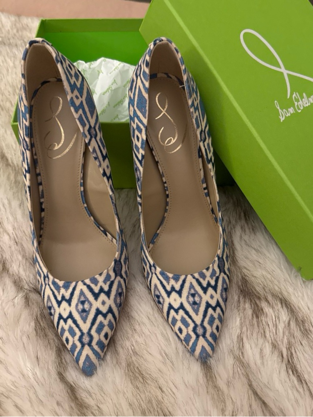 Sam Edelman Hazel Blue Ikat Linen Pumps – Size 8